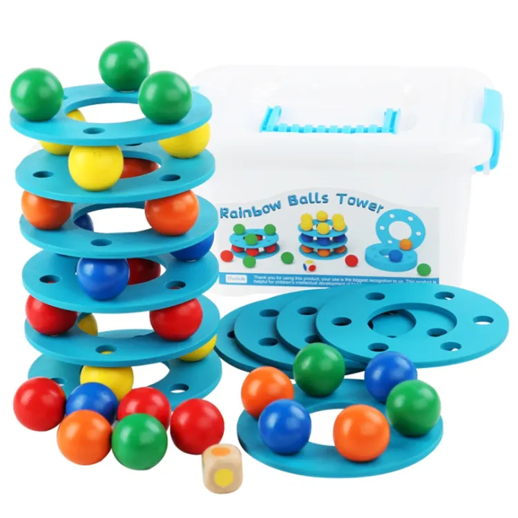 Hand-Auge-Koordination Spielzeug Montessori Stapels piel Holz Regenbogen kugeln Turm