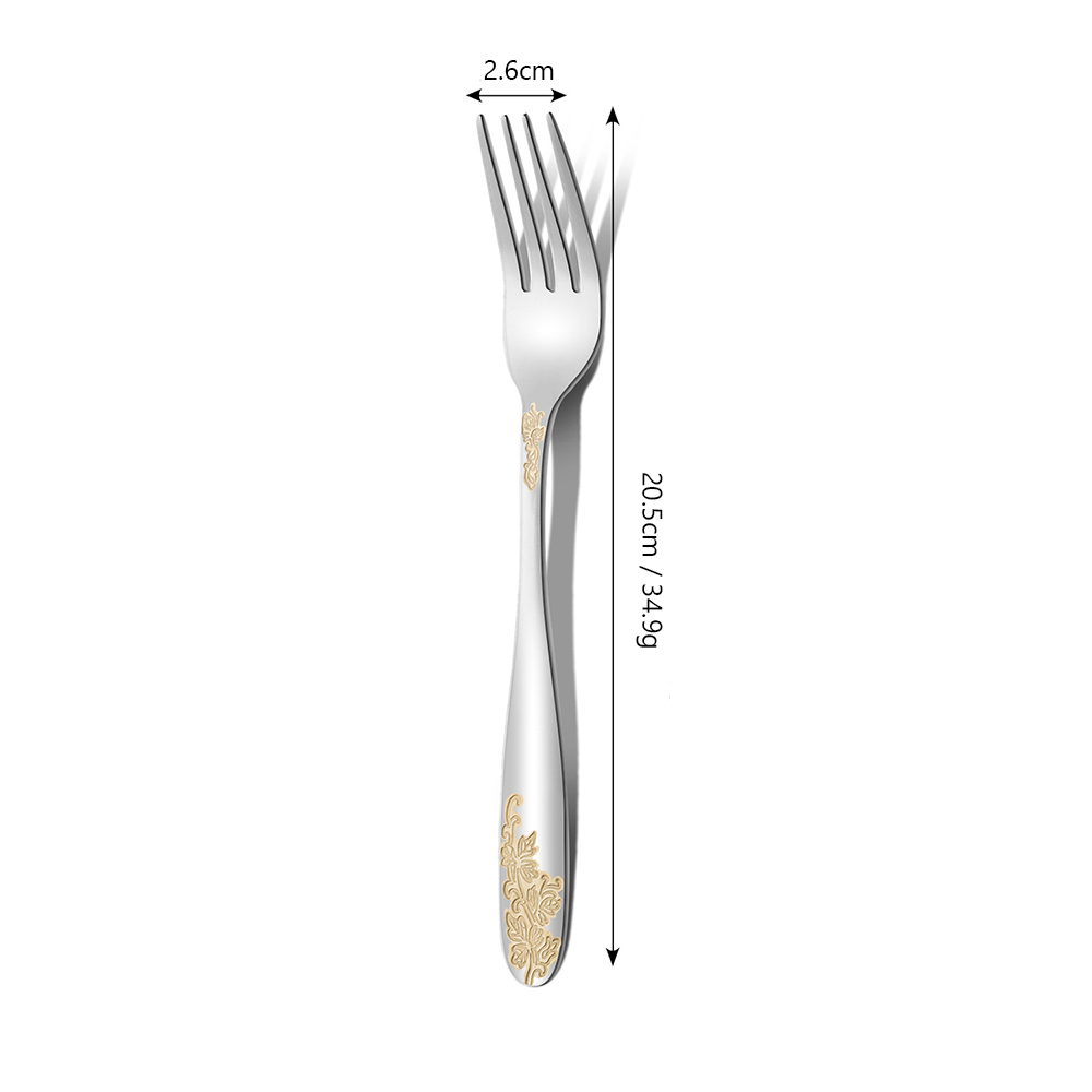 Tenedor de cena dorado con diseño de flor de uva.