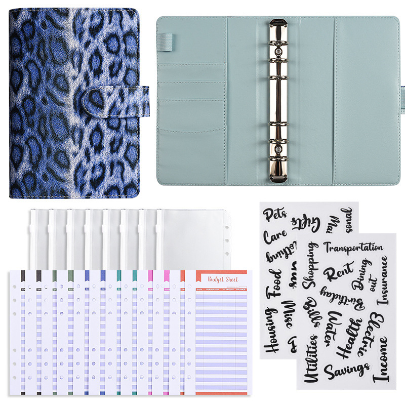 standard gift pack-12 leopard-print blue cards-8 zip bags-2 stic