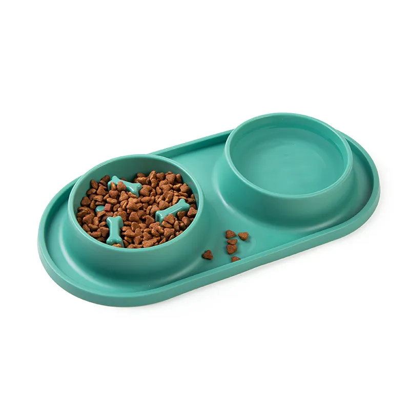Silicone TPE com Dois Recipientes De Alimento Slow Eating Água Alimentos Treat Bowl Dispenser Cachorro Cachorro Gato Pet Alimentador Tigela