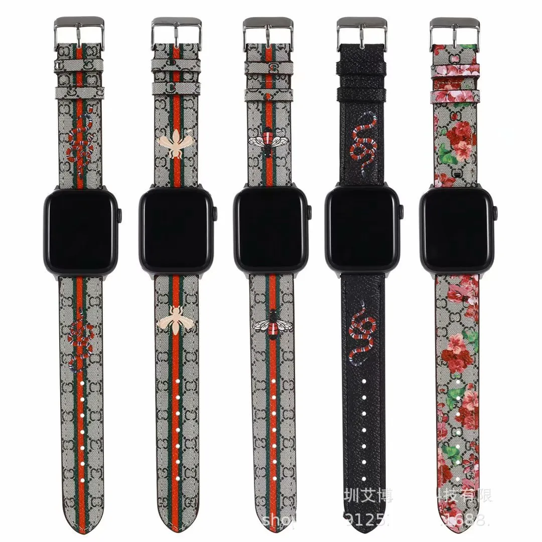 高級デザイナーハイエンドレザーPU384041 42 44 45 49mmfor Iwatch S9 S8 S7 S6SEシリーズIwatch Band Gg I Watch 745mm Band