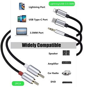 定制音频电缆8针至RCA立体声电缆插孔至2 RCA音频辅助Y分离器适配器3合1，带USB C和3.5毫米金 - Product Image 3