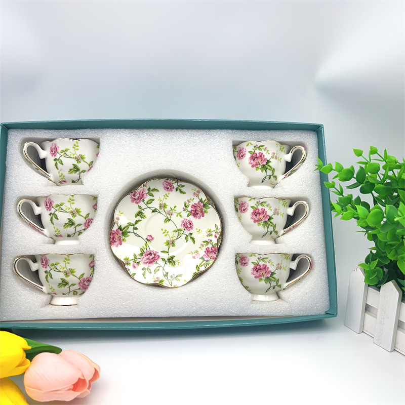 Pink Lotus small cup and saucer flower-6 cups and 6 saucers