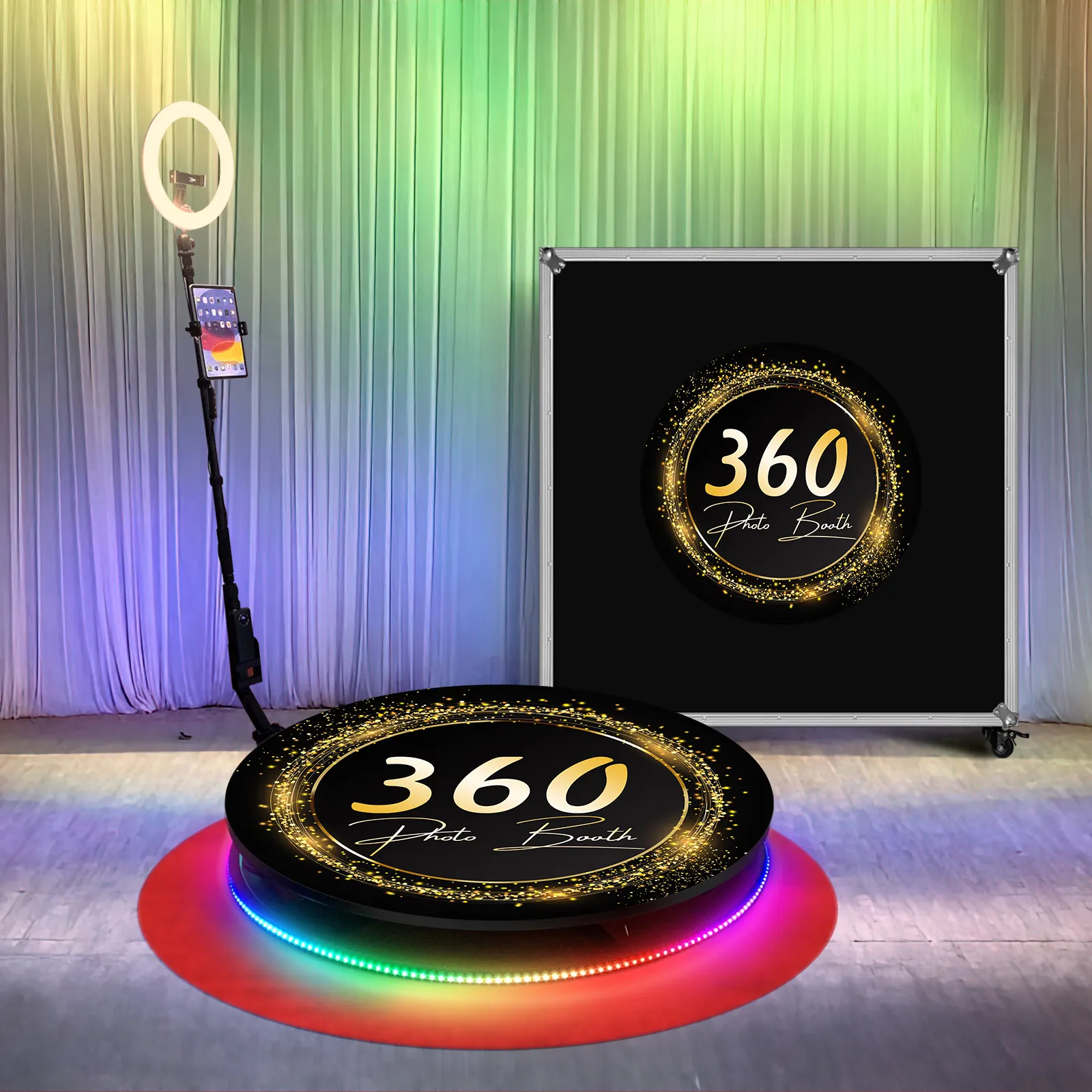 กล้อง Photoboot ปรับแต่งฟรีกระจกนิรภัย 360 บูธภาพถ่ายหมุนได้ Led บูธภาพถ่าย 360 องศา