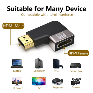 Spina HDMI 2.1 ad alta definizione 8K maschio a FemaleAdapter supporto ad angolo retto larghezza di banda 48Gbps - Product Image 4