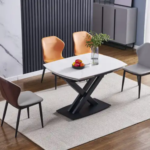 Italian <strong>Design</strong> Modern White Marble Pattern Slate Black Frame Luxury Rotating <strong>Table</strong> Rectangular Characteristic <strong>Table</strong>
