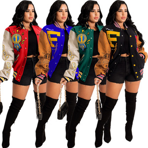 V8216 kadın Streetwear kolej ceketi mektup baskı özel kadın bombacı beyzbol üniforma ceket mont kolej ceketi
