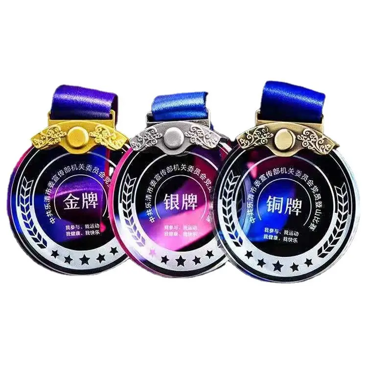 Medalla de cristal personalizada con impresión gratuita, competiciones deportivas, medalla de cristal deportiva escolar, medalla de bronce dorado y plateado