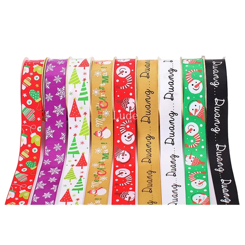 Wholesale custom printed grosgrain ribbon christmas for gift wrapping