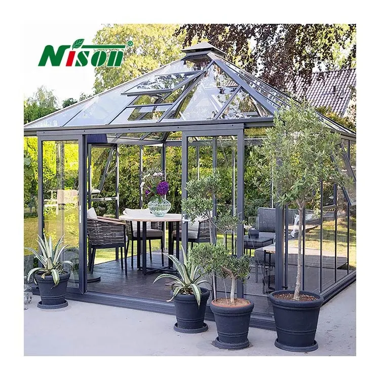 DIY personalizado Veranda invernadero casa de cristal individual de aluminio invierno jardín Conservatorio SunroomAtrium vidrio cuadrado Sunroom