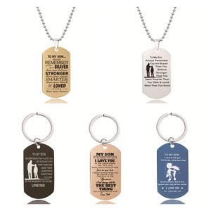 Stainless Steel <strong>Silver</strong> Rose 18K Gold Blue Black Love From Mom Dad Gift for My <strong>Son</strong> Dog Tags Key Chain Necklace Jewelry Set