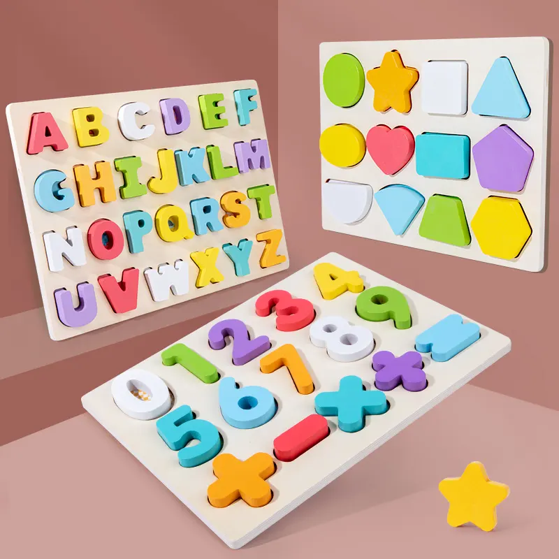 木製アルファベットパズル大文字と数字パズル教育学習ブロック3歳の就学前のボードおもちゃ