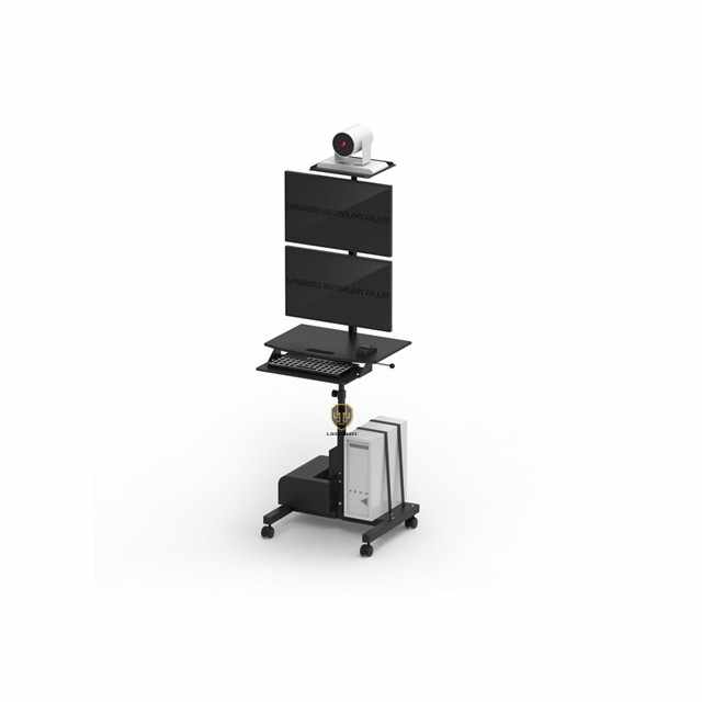 Adjustable Metal Computer Cart with VESA 50/75/100 Metal Plate Mount Extension with Dual Monitor Mount