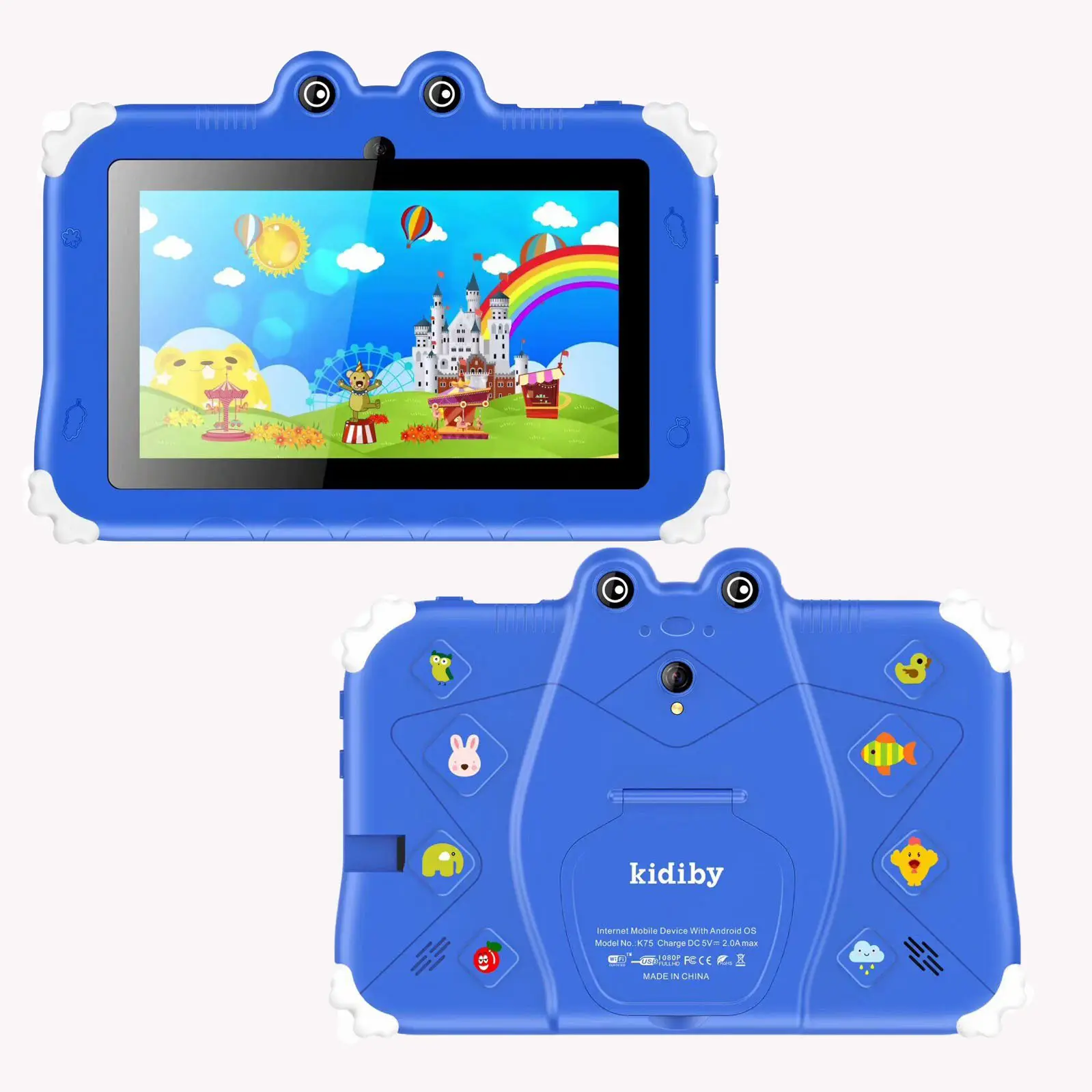 Kidiby Rugged Tablet 7 pulgadas IPS Android 12 8GB + 128GB 5GWiFi BT 2,1 Octa Core para niños Juegos educativos Tabletas de aprendizaje