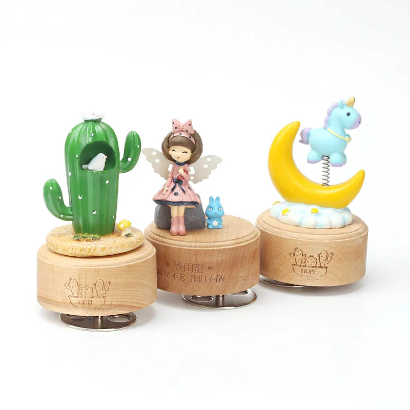 Kleines Mädchen Spielzeug Miniatur Modell Spieluhr Figur Holzhandwerk Home Decoration Zubehör Desktop-Dekor Weihnachts geschenk