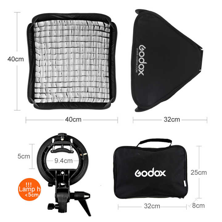 Godox Ajustable Flash Softbox 40x40cm mit Bowens Berg S-typ Halterung + Honeycomb Grid für Flash speedlite Studio Schießen