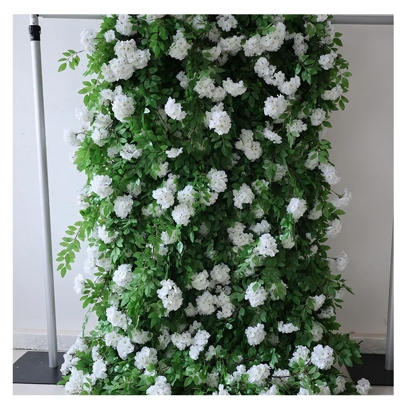 F189 OEM 8 * 8ft Pano 5D Roll Up Flower Wall Backdrop Casamento Rose Backdrop Tecido Floral Painel de parede Branco Greenery Flower Wall