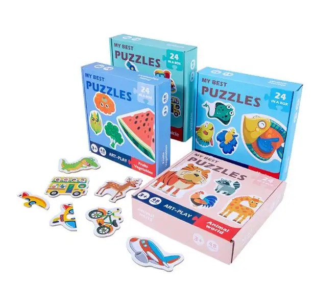 Kinder Tweedelige Bijpassende Puzzel Cartoon Dier Verkeer Puzzelbord Kleine Baby Educatief Kleuterschool Speelgoed