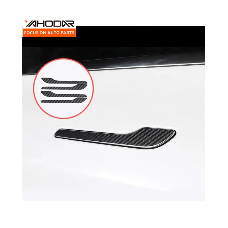 Accesorios exteriores de coche, cubierta de pegatinas de manija de puerta de fibra de carbono de lujo para Tesla Model 3 Y Abs, Protector de copa de puerta antiarañazos