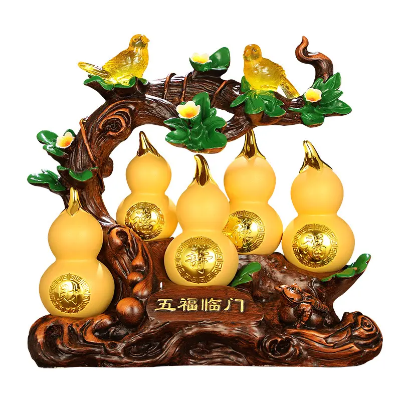 Estatua china de decoración para el hogar, artículos de decoración de la suerte, adornos de calabaza feng shui