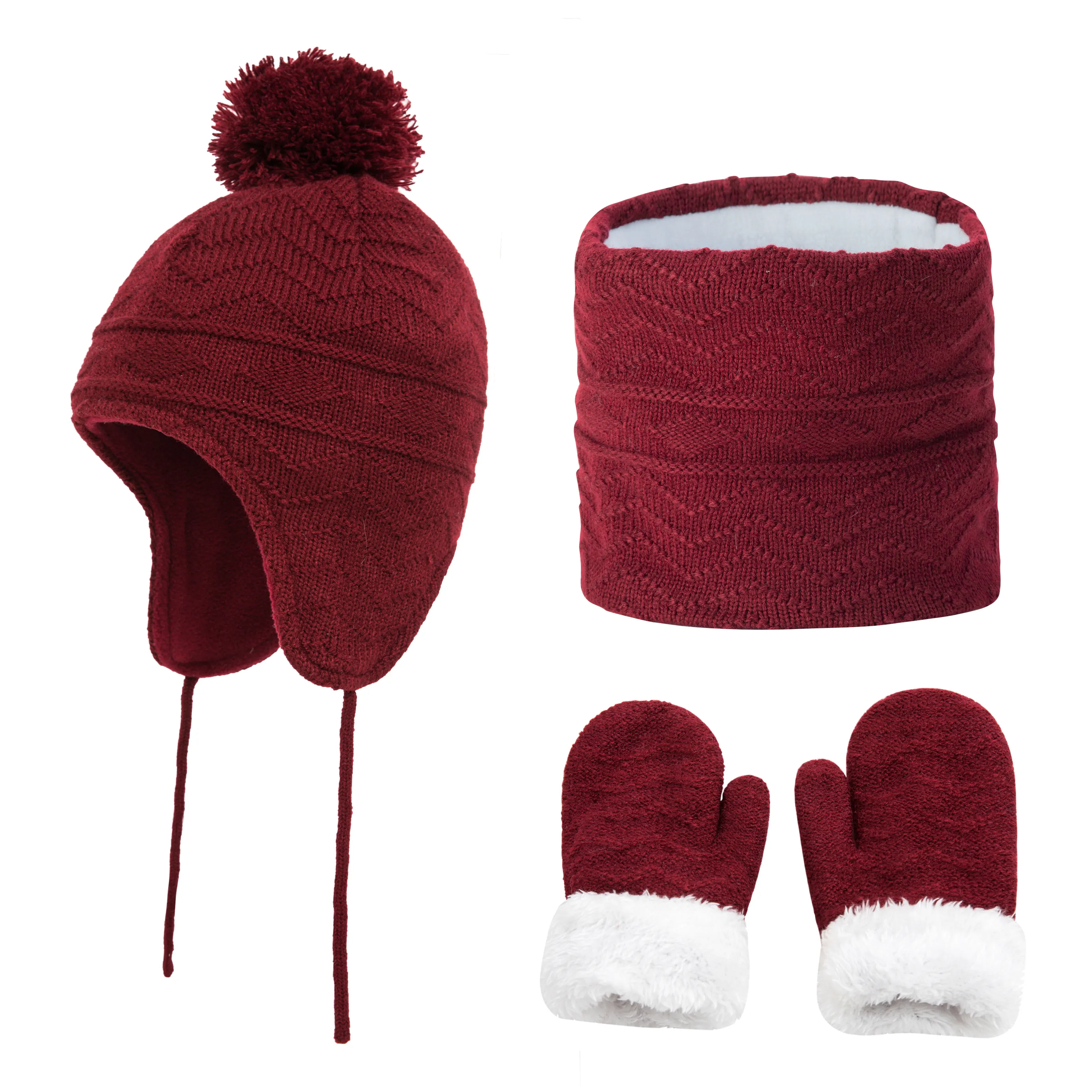 Ít cô gái cậu bé Khăn hat Mitten hoặc trẻ em ấm nhiệt trẻ em mùa đông Toddler Pompom hat găng tay và khăn Set