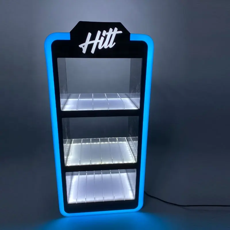 Tinya muestra gratis tienda de humo pantalla acrílico soportes de exhibición contador RGB LED iluminado tabaco cigarrillo vitrina