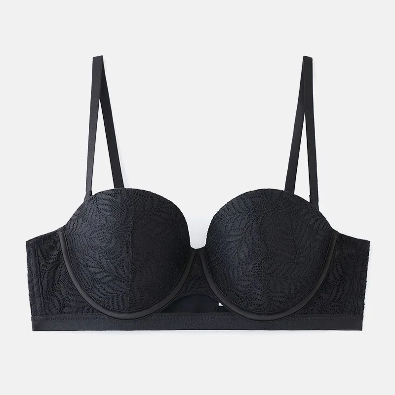 Sujetador De Realce Para Mujer Mulher Plus Size Strapless Bra Levemente Acolchoado Demi Cobertura Sexy Lace Balconette Bra