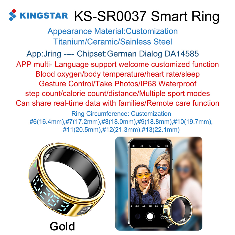 ทอง KINGSTAR-SR0037-AI สุขภาพ-การนอนหลับ-รีโมทคอนโทรล-แหวนอัจฉริยะ
