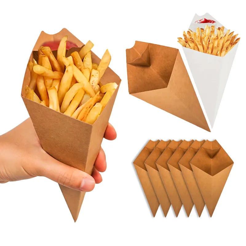 Food Paper French fries Cones With Sauce Churro Chips French fries holder fried chicken Popcorn cone ketchup dip pocket