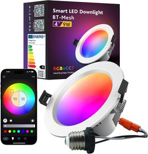Smart Recessed Light <strong>4</strong> Inch Multicolorred Dimmable by App CCT 9 <strong>Watts</strong> CRI80+ Group Control Music Sync BT Smart <strong>LED</strong> Downlight - Product Image 1
