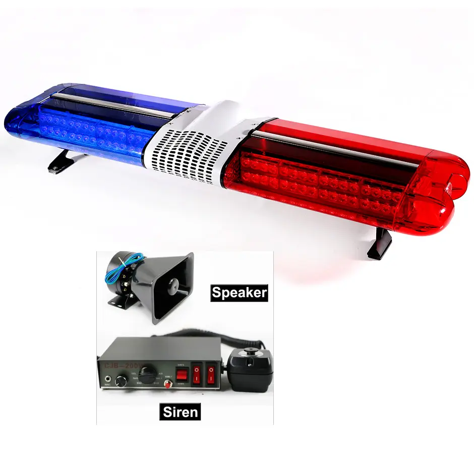 Biaochi-Barra de luz LED de advertencia para coche y camión, lámpara estroboscópica de señal con sirena y Control de altavoz, azul, blanco y rojo, 12 voltios