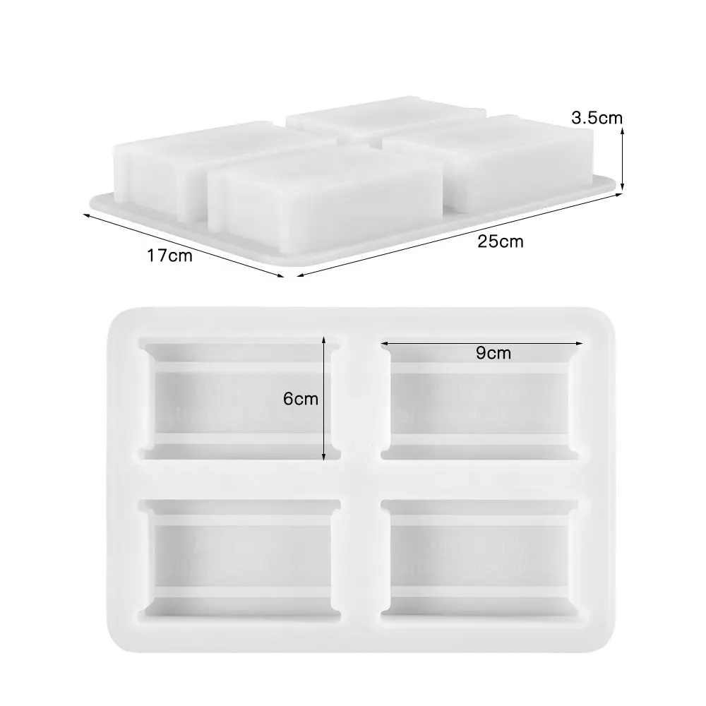 4キャビティビッグサイズシリコン石鹸型正方形再利用可能な手作り石鹸型石鹸作りのためのカスタムシリコーン型