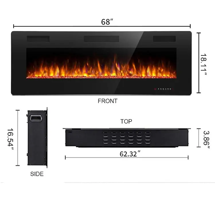 ใหม่ล่าสุด 68 นิ้วห้องนั่งเล่นรีโมทคอนโทรลแทรกเตาจอแสดงผล LED เตาผิงไฟฟ้าเครื่องทําความร้อน