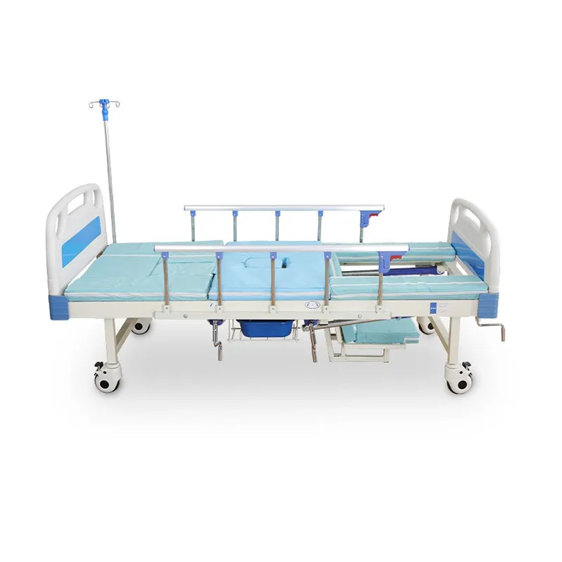 Venta directa de fábrica de China, cama de hospital médica de Metal Manual de manivela única, cama de enfermería con curva central