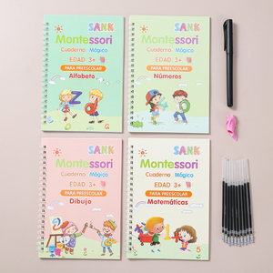 จม2025สำหรับหนังสือมายากล4สมุดลอกแบบนำกลับมาใช้ใหม่ได้หนังสือลายมือสำหรับเด็กเรียนรู้ภาษาอังกฤษสเปนตัวเลขตัวอักษรทำคงทน PA - Product Image 4