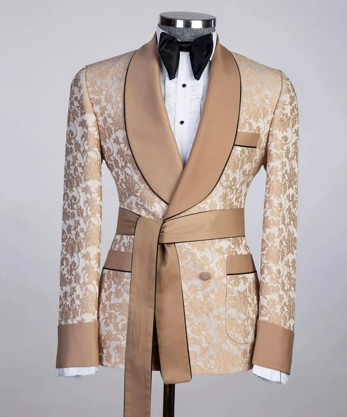 Traje personalizado para hombre, Blazer con solapa, doble botonadura, esmoquin con cinturón, ajustado (chaqueta + pantalones), 2 piezas