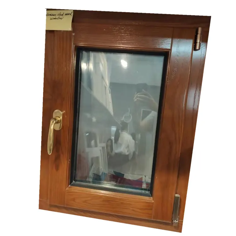 Fenêtre en aluminium plaqué, fenêtre inclinable et tournante avec triple verre, nouveau design en bois
