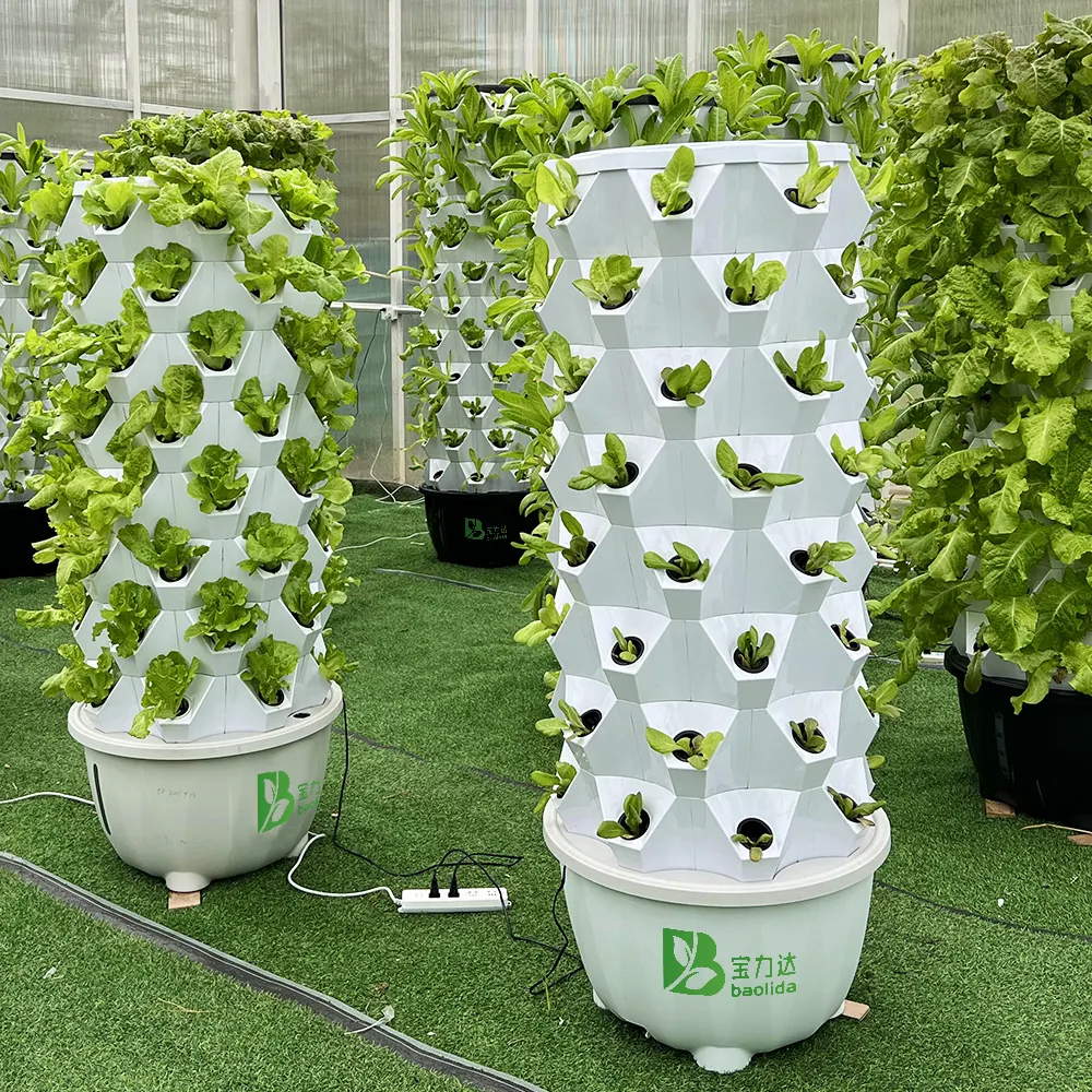 65L 6 layer 64 holes garden vertical farming agricultural hydroponics tower system in strawberry greenhouse