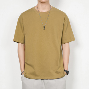 厚手コットン半袖Tシャツユニセックス無地ルース小さなショルダーコットンTシャツメンズ印刷ロゴ - Product Image 1