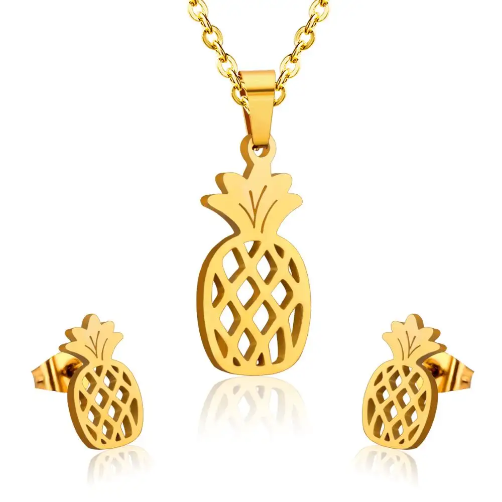 Ensemble de bijoux en acier inoxydable plaqué or, en forme d'ananas, pour femmes, nouvelle mode