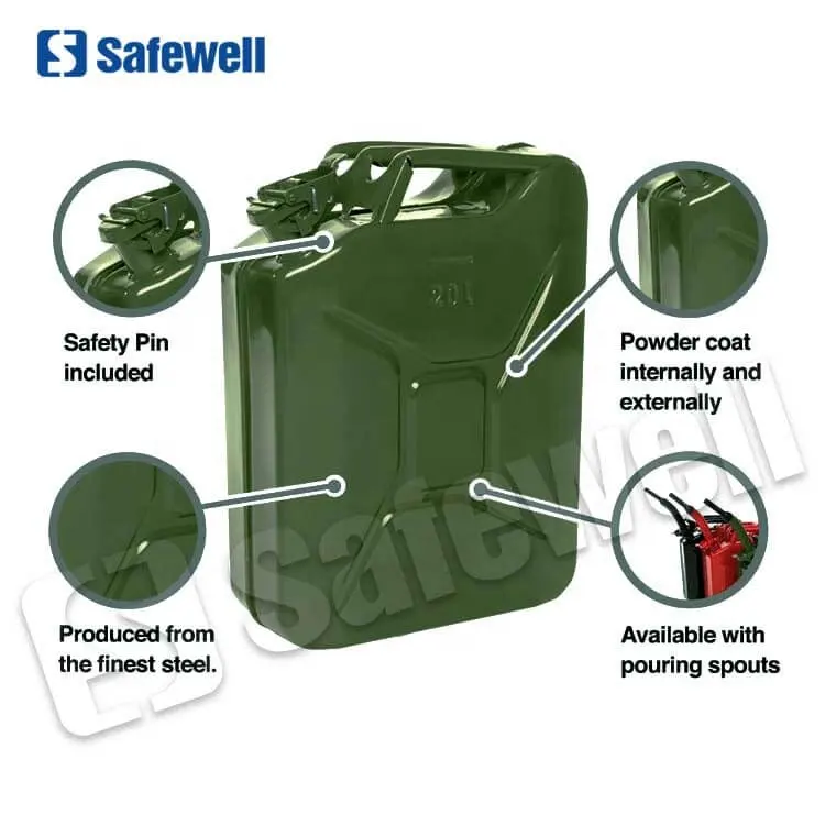Green 5.3 Gallon 20 Litres Stainless Steel Capacity Jerry Fuel Can