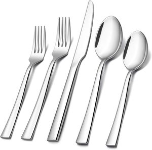 Cạnh vuông gương đánh bóng thép không gỉ Flatware Set tái sử dụng bạc dao kéo bao gồm nĩa dao Muỗng Bạc - Product Image 1