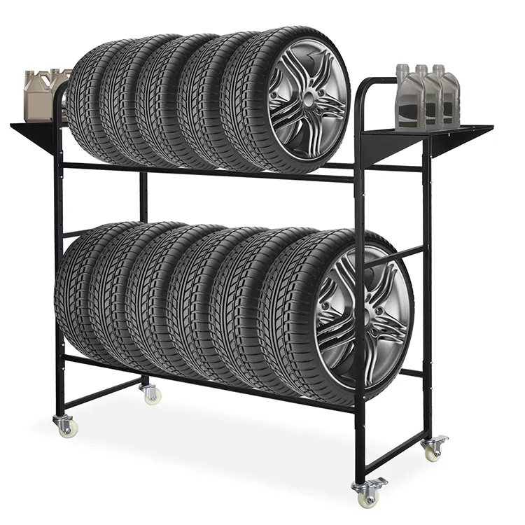 JH-Mech effektives Reifenaufbewahrungs-Display-Rack mit 4 Rädern Multifunktion einstellbar Rolling Garage Reifen Rack Reifengestell