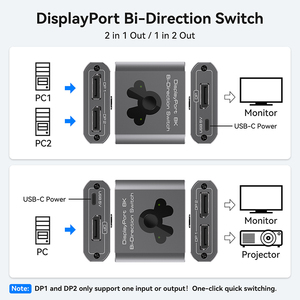 Displayport Switch 8K60Hz Display Port Switch <strong>2</strong> <strong>Input</strong> <strong>1</strong> <strong>Output</strong> Displayport <strong>Switcher</strong> DP <strong>1</strong>.4 <strong>Switcher</strong> Compatible With TVs