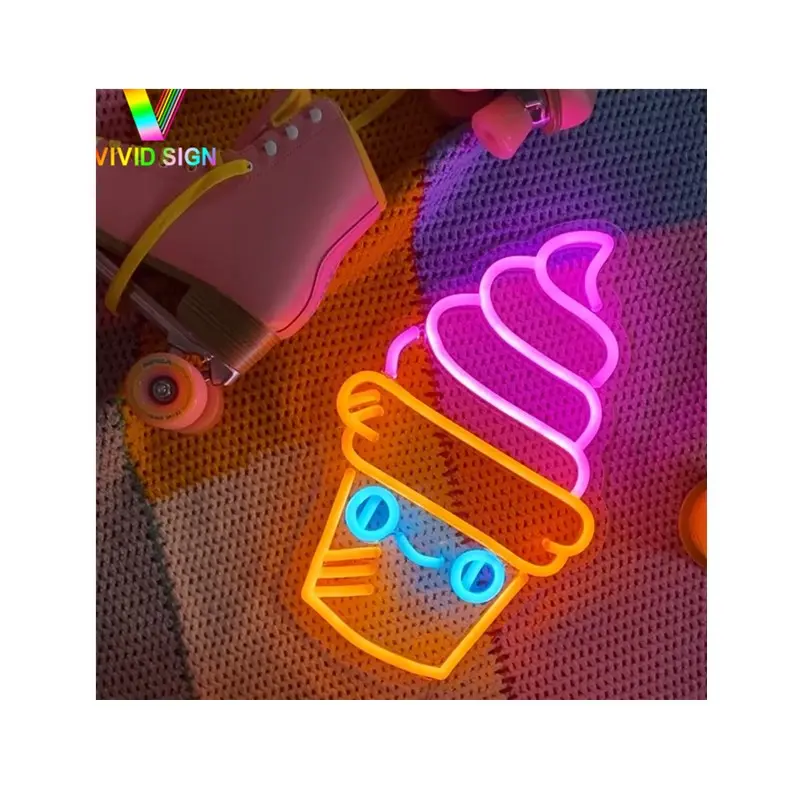 Nome da loja personalizado neon sinal de sorvete neon sinal personalizado sinal de luz led flexível para barra