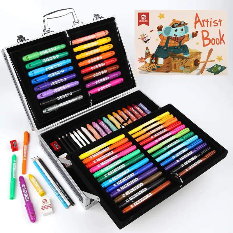 Gxin P018T6 Venta caliente precio de fábrica Kit de arte DIY colorante educativo 89 piezas aluminio + caja de cuero dibujo niños arte conjunto