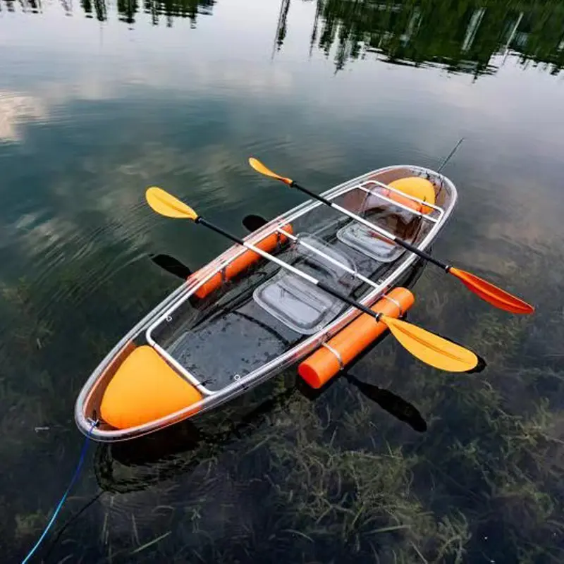 Caiaque transparente de fundo cristalino para barcos pequenos de plástico personalizados, canoa de policarbonato transparente