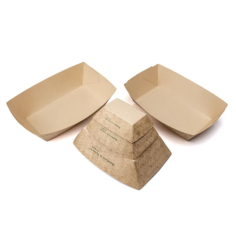 カスタム印刷された竹紙ピーナッツ食品サービングボート使い捨てトレイ