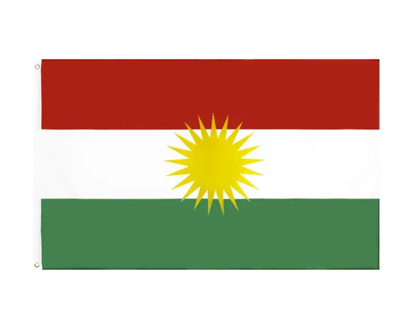 Poliéster duradero rojo blanco verde y sol interior país Kurdistán banderas kurdas para eventos promocionales