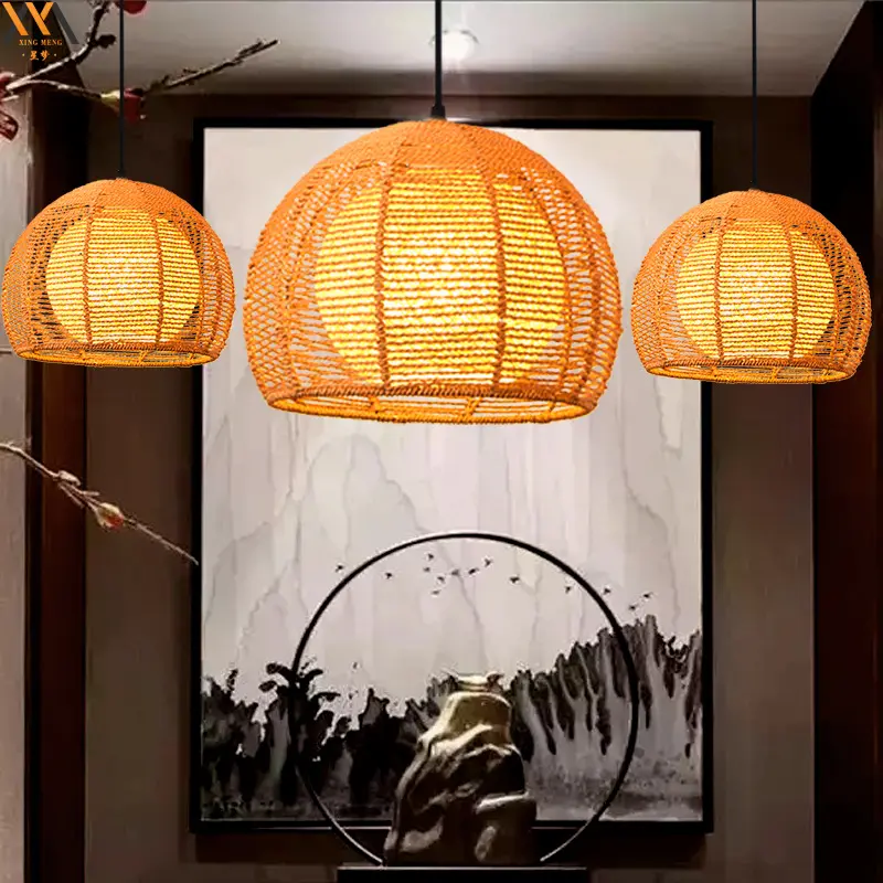 Роскошная деревянная светодиодная люстра E27, уникальная плетеная Подвесная лампа ручной работы из ротанга
